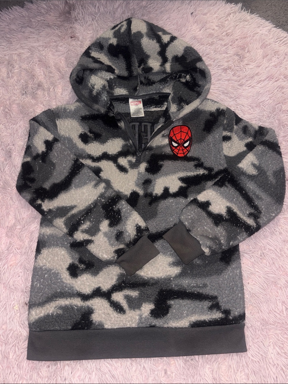 Marvel Kids Gray & Black Camo Spider-Man Hooded Pullover